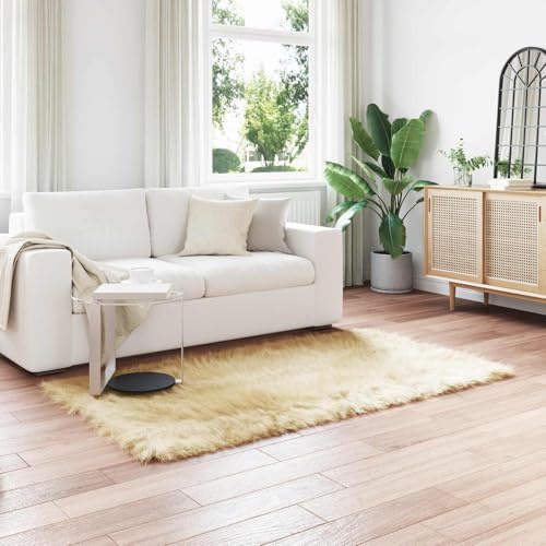 Tonture matta i konstfårskinn, krämfärgad, 140 x 200 cm, extra mjuk polyester, Flokati-matta för vardagsrum, sovrum, modern dekor, gosig golvbeläggning