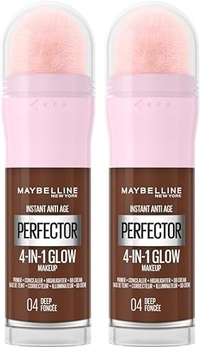 Maybelline New York Instant Anti Age Rewind Perfector, 4-In-1 Glow Primer, Concealer, Highlighter, Self-Adjusting Shades, Evens Skin Tone with a Glow Finish, Shade: 04 Deep (Pack of 2)