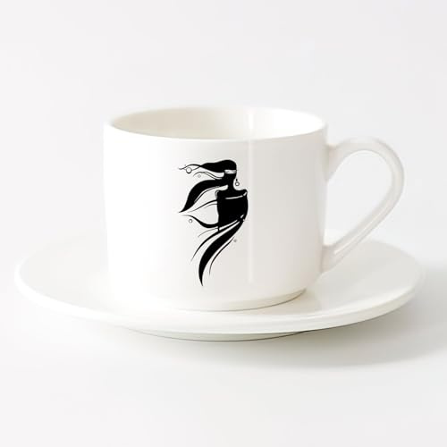 AYUEHBN Large Mugs for Hot Drinks Eastern Girl Woman Silhouette Beautiful （6oz/175ml） Gift for Men or Women，Sets Tea Cup with Saucers (White)