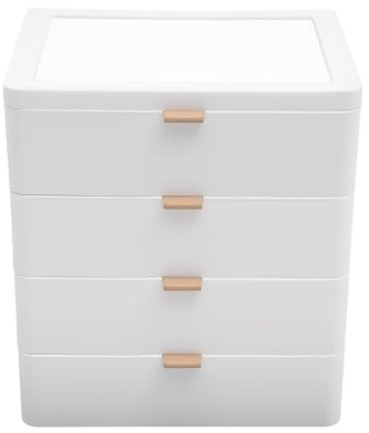 Endingfuny Scatola portaoggetti per ufficio - Organizzatore da scrivania - Con 4 cassetti - Scatola portaoggetti per libri, gioielli, cosmetici - 26 x 20,2 x 29 cm - Bianco