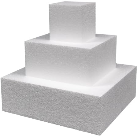 FestaWow Set 3 Piani Base Torta Polistirolo Quadrata 10/20/30 cm x H10cm | Basi per Cake Design e Decorazioni Ideale per Torte Finte Compleanno,Battesimo,Nascita,Comunioni,Feste