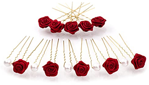 15tlg. Braut - Haarschmuck Set - Brauthaarschmuck | Set-3-G - Bordeaux Rot