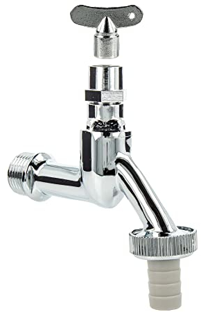 tecuro Auslaufventil 1/2 Zoll, Steckschlüssel-Oberteil, Schlauchtülle, MS hochglanzverchromt - 22814