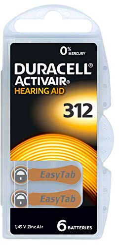 DURACELL 4 Blisterpackungen mit jeweils 6 Batterien auditive ACTIVAIR Easytab DA 312 (4er Set)