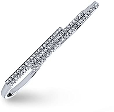 Anello a doppia fascia multi-dito con serpente pavé di zirconi cubici Boho per donne in argento sterling.