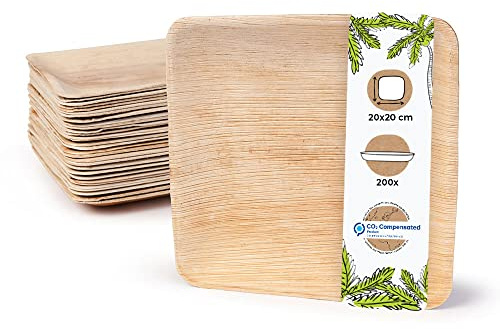 BIOZOYG Einwegteller 200 Stück 20x20 cm Palmblatt-Teller - Einweggeschirr kompostierbar - hochwertige Alternative für Bambus Teller und Pappteller - Partygeschirr