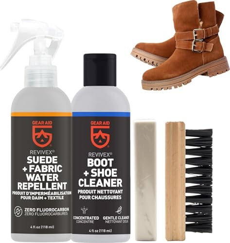 GEAR AID Revivex Suede Hiking and Work Boot Cleaner and Conditioning Kit, Waterproof Breathable Gore-Tex, Includes Soap, Water Repellent, Brush to Remove Dirt, Eraser Reduces Scuffs, 1 Pack