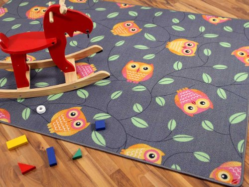 Snapstyle Kinder Spielteppich Eule Grau Anthrazit Orange in 24 Größen
