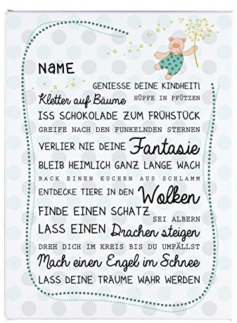 Herz & Heim® Leinwand mit Sprüchen zur Geburt eines Jungen als Babygeschenk mit Namen, 30 x 40 cm