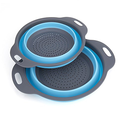 Diealles Set Scolapasta Pieghevole in Silicone Filtro Cucina Domestica O Campeggio (Blu)
