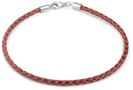 MATERIA 925 Silber Beads Armband Herren Damen - Leder Armband Karabiner rot 18-22cm #A57