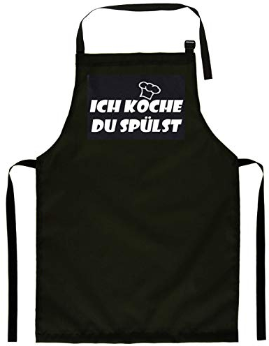Ferocity Delux Kinderschürze Kind Malschürze Kunstkittel Kochschürze Apron Werkschürze mit einem motiv schwarz Ich Koche [074]