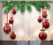 ABAKUHAUS Weihnachten Rustikaler Vorhang, Red Ball Ribbons, Wohnzimmer Universalband Gardinen mit Schlaufen und Haken, 280 x 225 cm, Rot Grün