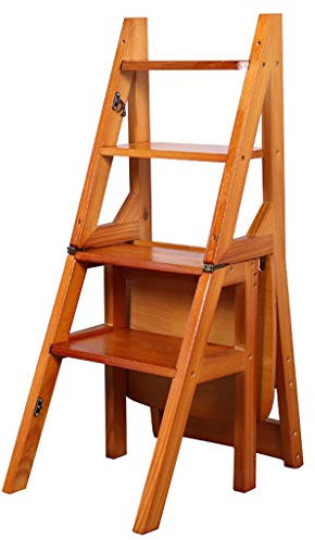 ZHZ-DT Leiterstuhl Treppenstuhl Holz für Kinder Erwachsene Kombination Faltbar Trittschemel Multifunktions Tritthocker Kompakte Klappleiter Klappstufen Küchen Bibliothek, Walnuss Farbe