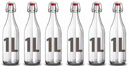 Bottiglie di Vetro da 1 Litro con Tappo Ermetico - Set Bottiglie Vetro per Acqua, Vino e Olio | Design Costolato Vintage Made in Italy | Bottiglia Vetro 1 Litro per Cocktail e Conserve