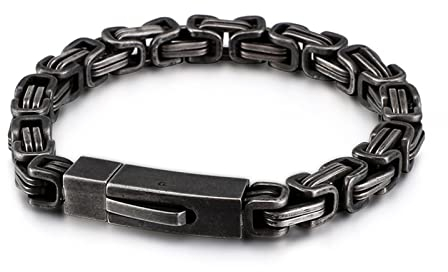 Skcess Magnetarmband Herren Schwarz，Gliederarmbänder Kaiserkette Rostfreier Stahl Armbänder für Männer 210X7Mm