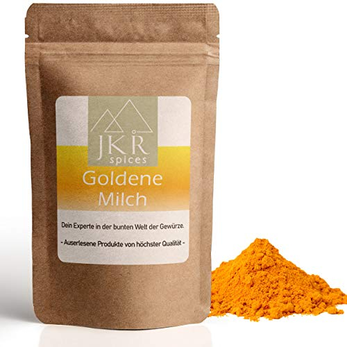 JKR Spices 1000g Goldene Milch Pulver für Kurkuma Latte und co. | Golden Milk Pulver mit Kurkuma, Ingwer und Safran für Curcuma Latte im wiederverschließbaren Doypack (1000)