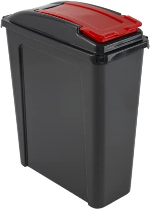 JMS we create smile Plastic Dustbin Fun Bin Recycle Swing Slimline Trash Can Rubbish Waste Kitchen Storage Animal Feed With Lid For Home Office Garden (25L Slime Line Bin, Red)
