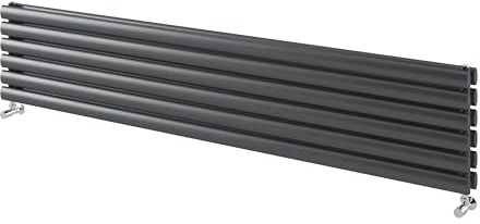 Go Bathrooms Horizontal Radiator 350 x 1800 Grey Oval Double Column Panel Central Heating Grey Horizontal Kitchen Radiator
