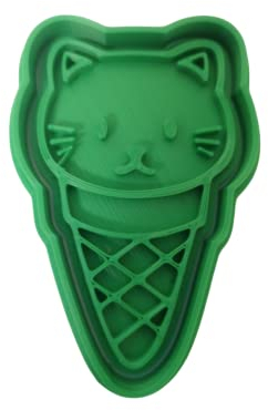 The Cookie Cutter Hub Cortador de galletas de gato de helado de 9 cm y grabador a juego para galletas, galletas, decoración de arcilla para hornear