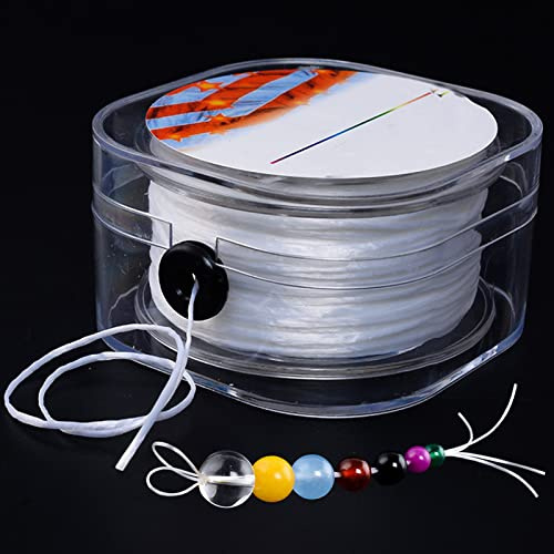 Vastsea Gummiband für Armbänder, 0.8mm Weiß Transparent Spule, 100M Klar Reißfest Nylonschnur, mit transparenter Box, für Perlenschmuck Armbänder Basteln
