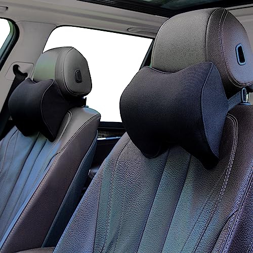 ZATOOTO Nackenkissen Auto, 2PCS Memory Foam Nackenkissen Kopfkissen, Bietet Verstellbaren Schultergurt und Waschbaren Bezug, für Fahrer oder Beifahrer, Bequem, Weich und Atmungsaktiv (Schwarz)