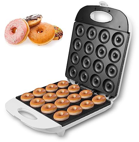 Mini Donut Maker, Mini Pancakes Maker Machine for Breakfast, Snacks, Desserts & More with Non-Stick Surface, Cake Machine, Double-Sided Heating Makes 16 Doughnuts