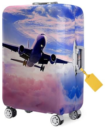 FANSU Elastisch Kofferhülle Sunset Abenddämmerung Flugzeug Druck Kofferschutzhülle Reisekoffer Cover, Waschbar Verdicken Kratzfest Gepäck Schutzhülle mit Reißverschluss (Stil H,XL:30-32 Zoll)