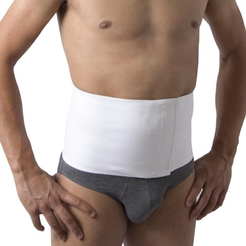 Beman 701 - Fascia Pancera post Operatoria Addominale, Pancera contenitiva Post Parto, Fascia Lombare Supporto schiena Anallergica Unisex Uomo Donna Cotone chiusura a Strappo H.18cm (2/S Bianco)