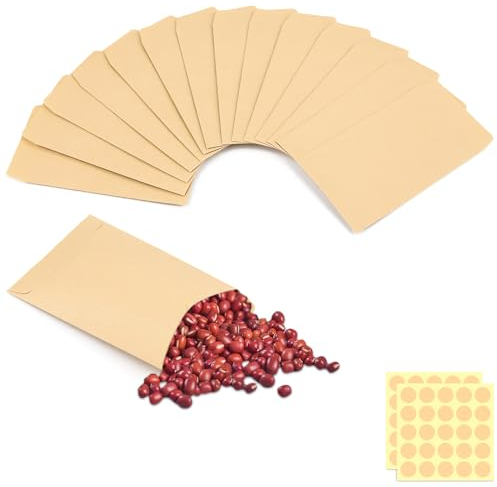 Papiertüten Klein Braun Samentütchen 120 Stück 6x10cm Flachbeutel Kraftpapier Tüten Samentüten für Saatgut Aufbewahrung,Blumensamen,Geschenktüten,Umschläge,Bonbons Süßigkeiten Münz Schmuck Verpackung