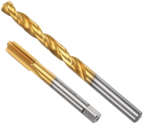 QUARKZMAN Gängborr och borrsats, 3/8-24 UNF rak flöjtgängborr och 8,5 mm (1/3 tum) spiralborr, titanbelagd M2 höghastighetsstål gängreparationsverktyg