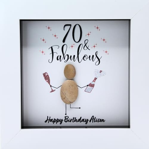 Personalised 70th Birthday Pebble Art Frame Gift for Mum Nan Friend Handmade Keepsake