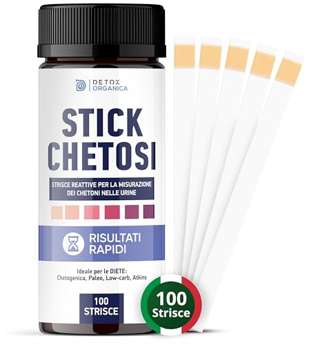 Detox Organica Stick chetoni urine – 100 strisce reattive | Per rilevare i chetoni nelle urine – uso pratico – adatte a dieta chetogenica