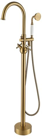 XJTNLB Freistehende Badewanne Armatur Gebürstetes Gold Messing Badewannenarmatur Wasserfall Drehgriff Badewanne Armaturen Badezimmer