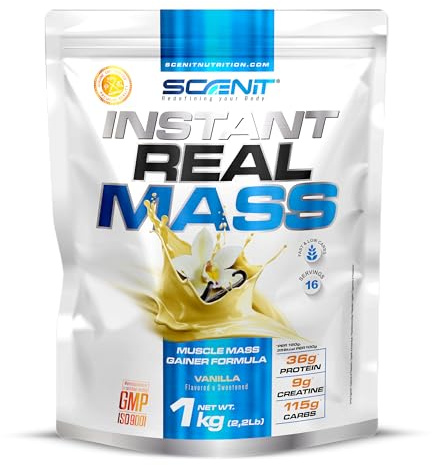 Instant Real Mass - 1 kg - Mass Gainer - Weight Gainer - Mass Gainer Protein - Gainer Kohlenhydrate Pulver - Gainer mit Creatin (1 kg, Vanille)