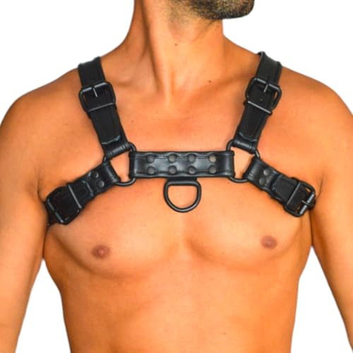 awanstar 6751 Herren Lederharness aus Echtemleder Brust Harness Männer Brust Geschirr Punk Gothic Fetisch Bandage Kostüme Brustgeschirr Gay Kostüme Sexy Sklave Clubwear (Schwarz, XL)
