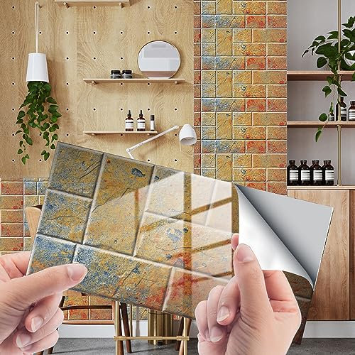 Fliesenaufkleber Gelber Stein Selbstklebende Klebefliesen, Wandfliesen Aufkleber,Wasserdicht Fliesensticker Fur Kuche Badezimmer Dekorative Stickerfliesen,Wohnzimmer Dekoration