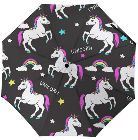 YBQLNP Regenschirm Sturmfest Weißes Einhorn Automatik Taschenschirm Mit Schirmtasche Uv Faltbarer Regenschirm
