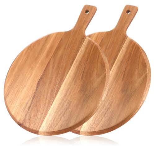 LDXDRU Juego de 2 platos para pizza, 30,5 cm, tabla redonda para servir pizza, tabla de cortar de madera con asa, tabla de cortar para pizza, tabla para pizza, queso