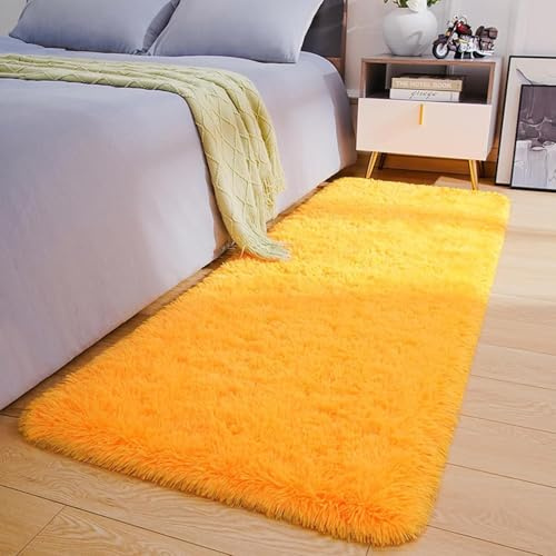 XUEDNGM Hochflor Teppich Wohnzimmer 120 x 135 cm Pflegeleicht Und Einfarbig, Weich Modern Unifarben Moderner Hochflor Teppich Wohnzimmer für Wohnzimmer, Schlafzimmer, Gelb