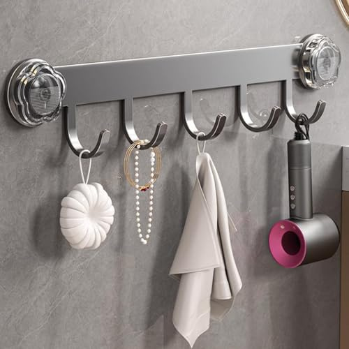 Porta Asciugamani a ventosa, Con 5 gancio, Portasciugamani da Bagno, Non è Necessario forare i Portasciugamani, Per l'uso in Bagni, lavanderie, Cucine, Docce. (A)