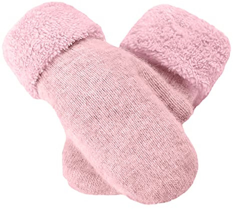 IQYU Spitzenhandschuhe Creme Winterhandschuhe, warme Handschuhe, mit gefütterte Strickhandschuhe, elastische Bündchen, gestrickte, warm gefütterte Handschuhe Teufel Kostüm Set (Pink, One Size)