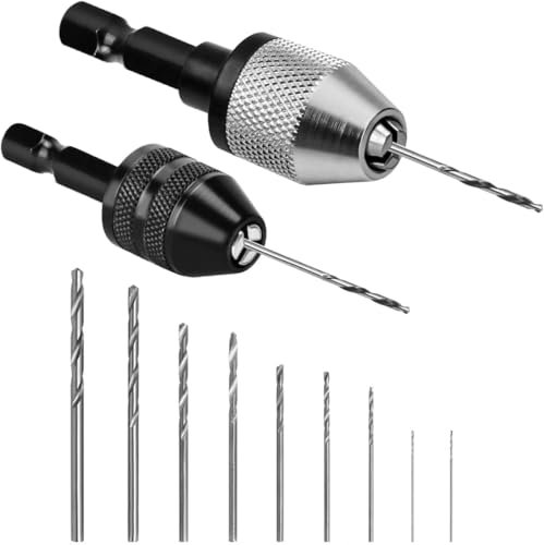 2 Pezzi Mandrino Trapano 10 Pezzi Trapano (0,8-3,0 mm) Affila Punte Trapanoes Mini Trapanos Kit Utensili a Batteria Mandrino per Trapanos Senza Chiave per Legno Plastica Gioielli Modellismo