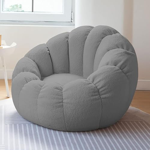 Lltdnze Copertura per Poltrona A Sacco, Eco-Pellicia Classica Poltrona Sacco (Senza Imbottitura!!!) Sedia da Gaming Sedia da Giardino, Legero e Portatile Poltrona Sacco per Zone Giorno,Grigio
