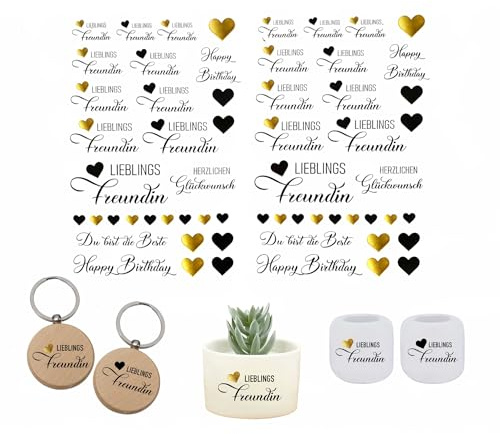 RUB ON Lieblings Freundin - randlose Rubons Sticker, Tasse, Becher, Lieblingsfreundin, Sprüche schenken verschenken, schwarz gold, Lieblingsmensch, Herzensmensch (Bogen A4)