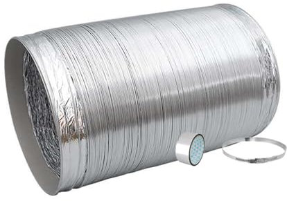 Manguera flexible de aluminio para aire acondicionado portátil, tubo de escape de 5 m con abrazaderas de manguera y cinta, ideal para cocina, baño y secadora