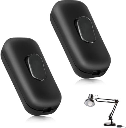 2 Packs Inline Cord Switch 6A DPST, Torpedo Switch for Desk Lamp/Light/Bulb/Small Appliances, Lamp Inline Light Switches 250V Double Pole, Accepts Round or Flat Wire, Easy Installation (Black)