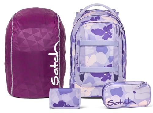Satch Pack Streetwalk Edition Schulrucksack Set 4tlg. inkl. Schlamperbox, Geldbörse und Regenhülle (Lilac Blossom)