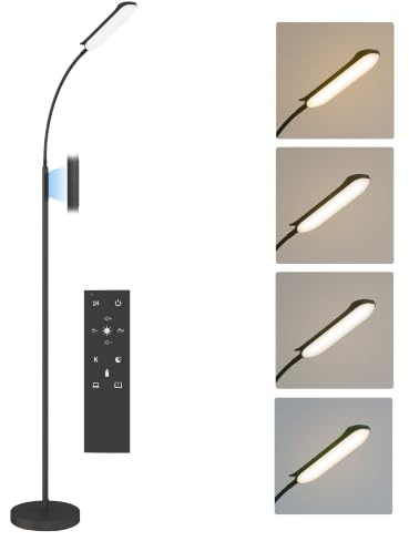 HOMCOM Lampadaire sur Pied de Salon LED Dimmable Tactile 175 cm Noir | Lampe Salon, Avec Télécommande, Température Couleur et Luminosité Réglables, Col de Cygne Pivotant, Minuterie et Mémoire