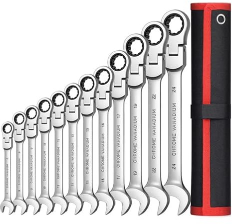 Set Di Chiavi Inglesi Set Di Chiavi A Cricchetto Con Testa Flessibile Da 12 Pezzi, Chiavi Combinate A Cricchetto Metriche, Set Di Chiavi For Ingranaggi CR-V Con Borsa Organizer Ampia Applicazione(12pc